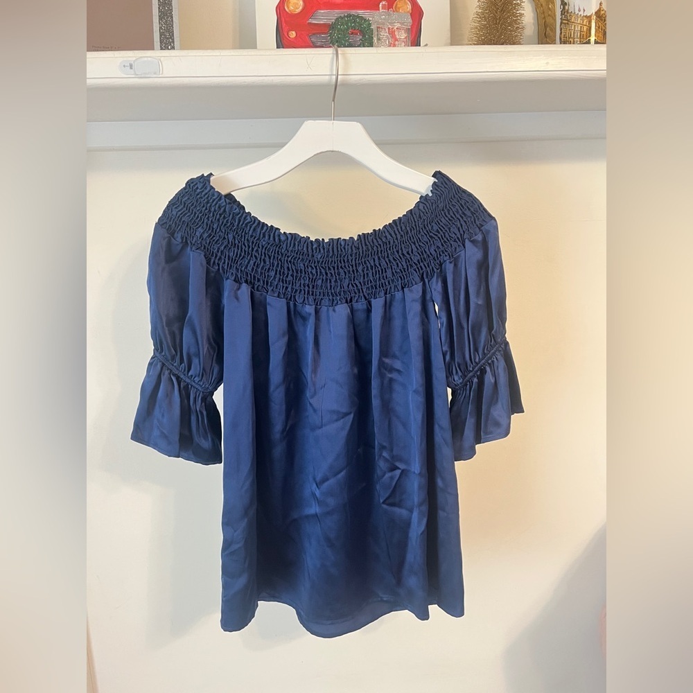 Voom by Joy Han Navy Blouse with Colorful Floral Design - Picture 7 of 7